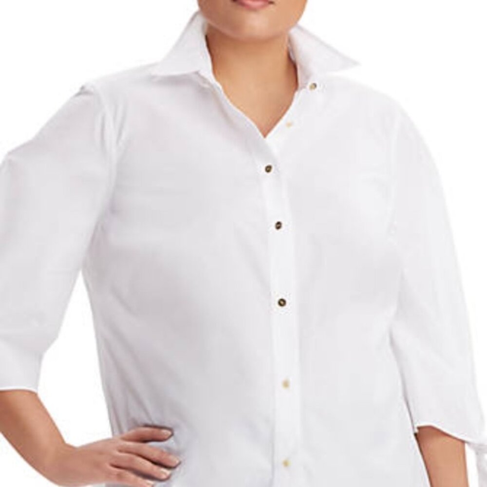 Lauren Ralph Lauren Tie Sleeve with Gold Button Down 2X